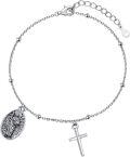 wholesale 925 Sterling Silver Virgin Mary & Cross Charm Bracelet for Women Girls Catholic Faith Gift Jewelry-0-0
