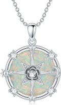 wholesale 925 Sterling Silver Opal Compass Necklace w/ Rose Flower Sun Moon Star Pendant & Crystals - Elegant s for Her-0-0