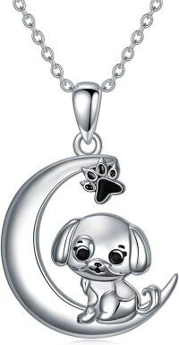 wholesale 925 Sterling Silver Crescent Moon & Puppy Pendant Necklace for Women Girls Gifts-Dog