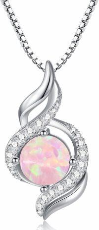 wholesale 925 Sterling Silver Pink Opal and Cubic Zirconia Infinity Swirl Pendant Necklace (18+2)-Pink