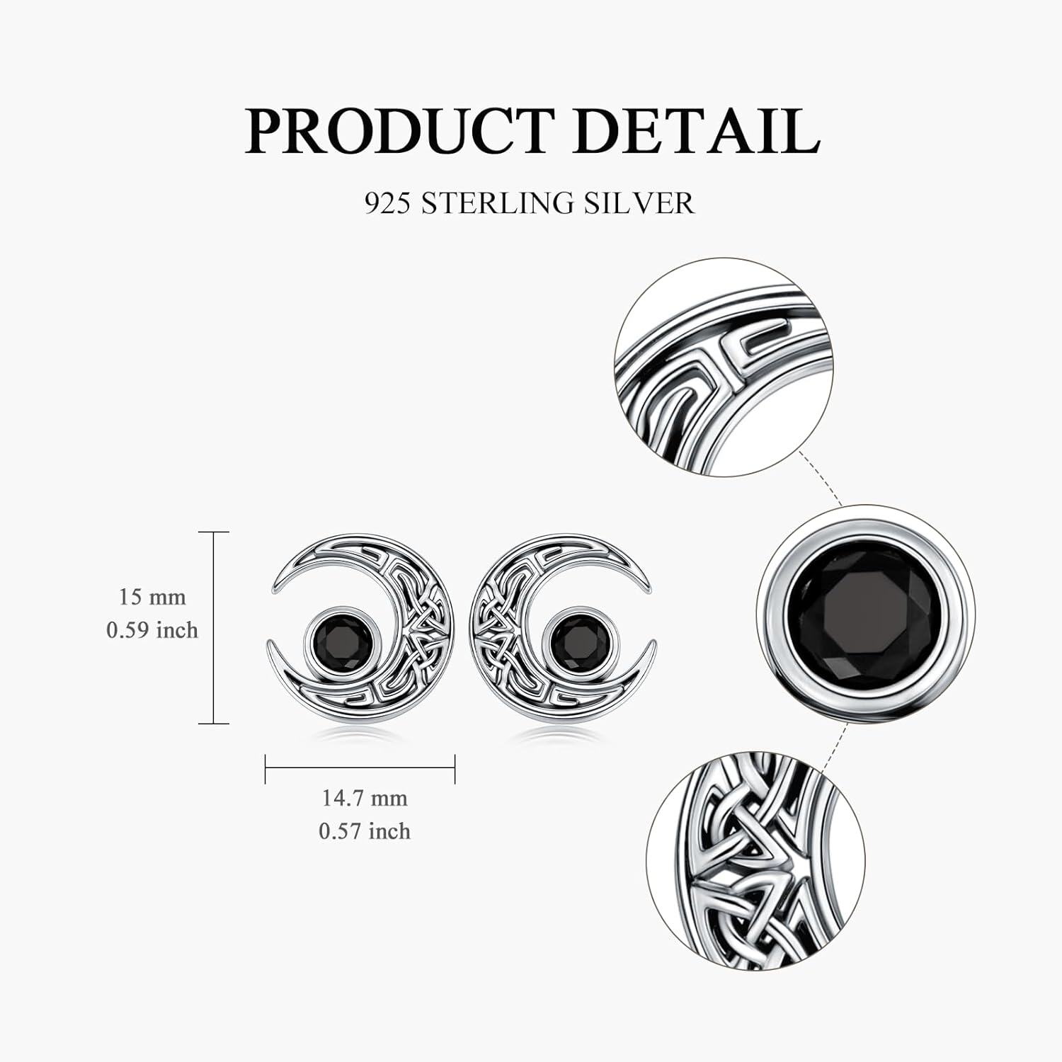 Sterling Silver Black Crystal Celtic Knot Stud Earrings for Women-0-5