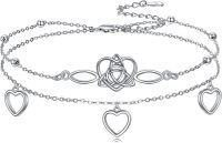 wholesale 925 Sterling Silver Open Heart Charm Ankle Anklet with Celtic Knot and Evil Eye Pendant - Adjustable Size s for Women-Celtic Heart