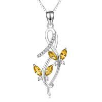wholesale S925 Sterling Silver & Austrian Crystal Butterfly Pendant Necklace - 18 Chain, Hypoallergenic, Gift for Women-A-Yellow Crystal