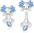 wholesale 925 Sterling Silver Axolotl Stud Earrings for Women - Blue Enamel Accents-0-0