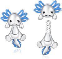 wholesale 925 Sterling Silver Axolotl Stud Earrings for Women - Blue Enamel Accents-Axolotl