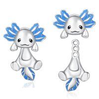 wholesale 925 Sterling Silver Axolotl Stud Earrings for Women - Blue Enamel Accents-Axolotl