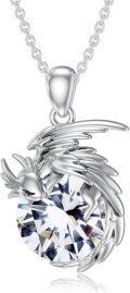 wholesale Sterling Silver Birthstone Wyvern Dragon Pendant Necklace for Women-0-0