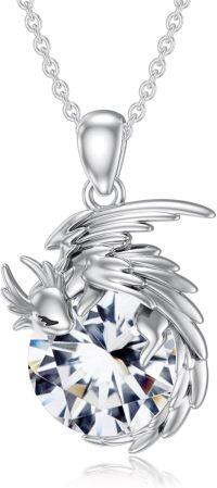 wholesale Sterling Silver Birthstone Wyvern Dragon Pendant Necklace for Women-April(White Crystal)