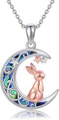 wholesale 925 Sterling Silver Moon & Bunny Pendant Necklace - Unique Gifts for Her-0-0
