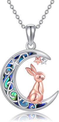 wholesale 925 Sterling Silver Moon & Bunny Pendant Necklace - Unique Gifts for Her-Rabbit on moon