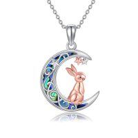 wholesale 925 Sterling Silver Moon Rabbit Necklace With Abalone Shell-Rabbit on moon