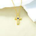 wholesale 925 Sterling Silver Gold Plated Cubic Zirconia Birthstone Cross Necklace-0-4