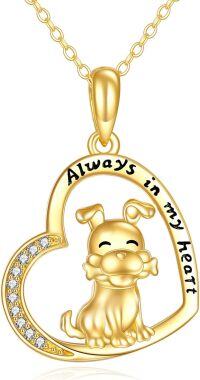 wholesale 14K Gold Dog Heart Pendant Necklace with Cubic Zirconia for Women Mothers Day Gifts-Dog