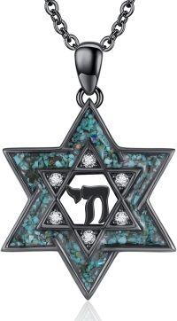 wholesale 925 Sterling Silver & Black Turquoise Star of David Pendant Necklace - Jewish  for Women-Chai