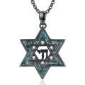 wholesale 925 Sterling Silver Star Of David Necklace Black Gold Plated Turquoise Inlay Chai Pendant-0-0