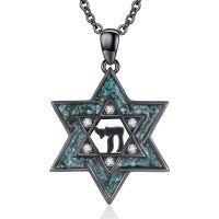 wholesale 925 Sterling Silver Star Of David Necklace Black Gold Plated Turquoise Inlay Chai Pendant-Chai