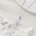 wholesale 925 Sterling Silver Pink Ribbon Cross Pendant Necklace - Religious  for Women & Men-0-3
