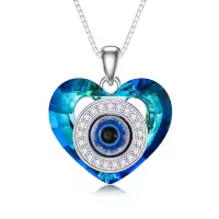 TOUPOP Sterling Silver Crystal Evil Eye Necklace Heart Pendant-undefined
