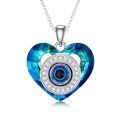 TOUPOP Sterling Silver Crystal Evil Eye Necklace Heart Pendant-0-0
