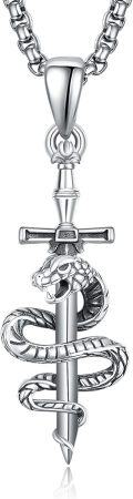 wholesale 925 Sterling Silver Snake Sword Cross Pendant Necklace  for Men & Women Gothic Religious Jewelry Baptism Gift-0-0