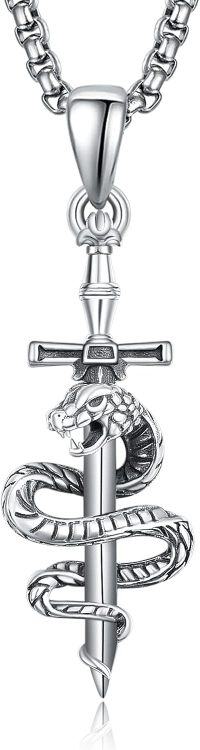 wholesale 925 Sterling Silver Snake Sword Cross Pendant Necklace  for Men & Women Gothic Religious Jewelry Baptism Gift-D- Snake Cross