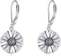 wholesale 925 Sterling Silver Daisy Flower Leverback Drop Earrings for Women Girls  4cm Long-Daisy