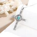 wholesale 925 Sterling Silver & Turquoise Cross Necklace with Floral Pendant - 18 Adjustable Chain, Healing Stone, Vintage Oxidized Finish, Gift for Her-0-6