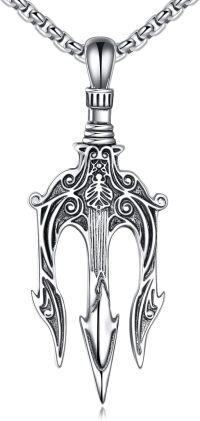 wholesale 925 Sterling Silver Trident Necklace for Men - Vintage Style Pendant with Lion Head Design and Chain Gift Set -Trident Necklace