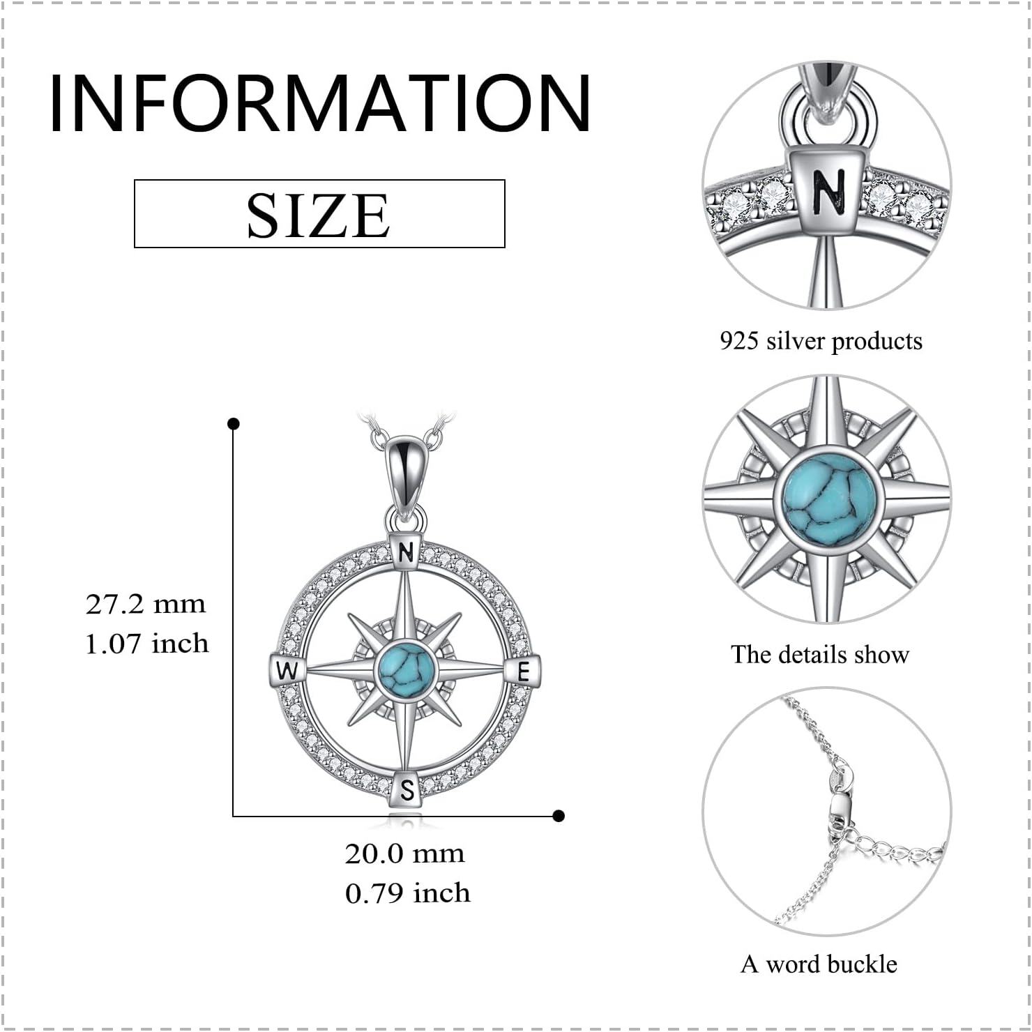 wholesale 925 Sterling Silver Turquoise Sea Turtle Compass Necklace for Women-0-4
