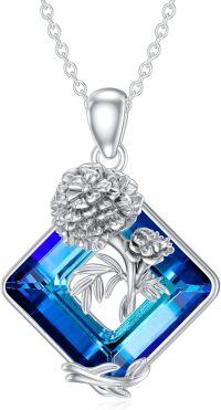 wholesale 925 Sterling Silver Blue Crystal Birth Flower Necklace for Women - Square Pendant -October-marigold