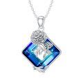 wholesale 925 Sterling Silver Blue Crystal Flower Pendant Necklace-0-0