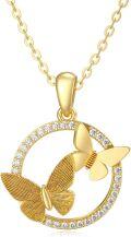 wholesale 14K Solid Gold Moissanite Butterfly Necklace for Women, Adjustable 16+1 Inch Chain, Hypoallergenic Gift for Mom Wife, Timeless Joy & Love Symbol-0-0