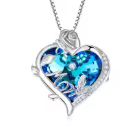 TOUPOP Sterling Silver Crystal Rose Butterfly Heart Pendant Necklace-undefined
