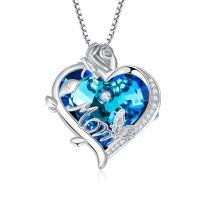 TOUPOP Sterling Silver Crystal Rose Butterfly Heart Pendant Necklace-undefined