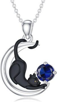 wholesale  Metal Stone Black Cat Moon Pendant Necklace Jewelry Gift for Women ( chars)-September