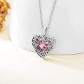 wholesale S925 Sterling Silver Heart Shaped Locket Necklace with Pink Crystals & Engraving Option for Women (Chain Included)-0-6