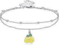wholesale 925 Sterling Silver Double Layered Pineapple Charm Ankle Bracelet for Women-Pineapple Anklets