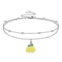 wholesale 925 Sterling Silver Double Layered Pineapple Charm Ankle Bracelet Wholesale for Women-Pineapple Anklets
