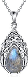 wholesale 925 Sterling Silver Labradorite Teardrop Tree of Life Pendant Necklace-0-0