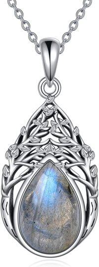 wholesale 925 Sterling Silver Labradorite Teardrop Tree of Life Pendant Necklace-Labradorite