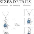 wholesale 925 Sterling Silver Teardrop Blue Topaz and Cubic Zirconia Cat Pendant Necklace 18+2 Chain for Women-0-4