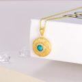 wholesale Gold 925 Sterling Silver Turquoise Round Stone Pendant Necklace with Floral Design for Women-0-1