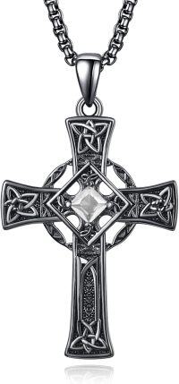 wholesale Sterling Silver Garnet Celtic Cross Necklace for Men 22 +2 Chain-Black-April