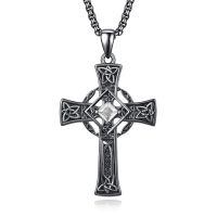 wholesale 925 Sterling Silver Garnet Celtic Cross Necklace for Men 22 +2 Chain-Black-April