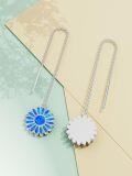 wholesale 925 Sterling Silver Blue Opal Flower Drop Dangle Threader Earrings Gift for Women Girls-0-3