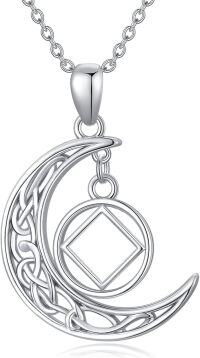 wholesale 925 Sterling Silver Moon & Square Pendant Necklace for Women and Men - 14K Gold Plated Chain (Length: Adjustable)-Opal Moon NA