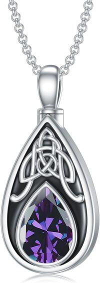 wholesale 925 Sterling Silver Birthstone Celtic Knot Teardrop Urn Necklace for Ashes-02-February