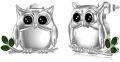 wholesale 925 Sterling Silver Owl Stud Earrings with Green Stones and Cubic Zirconia - Adorable Animal s for Girls & Women-0-0