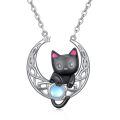 wholesale 925 Sterling Silver 925 Cat & Star in Moon Pendant Necklace-0-0
