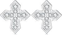 wholesale Silver Cross Platinum Plated Cubic Zirconia Stud Earrings 925 Sterling Silver Hypoallergenic Jewelry for Women Girls Gift Boxed-Cross Earring